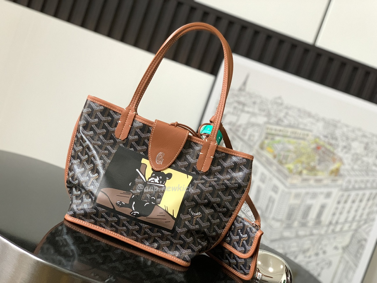 Goyard Anjou Mini Tote Bag Blacknatural Black Grey Navy White Green Yellow (6) - newkick.vip